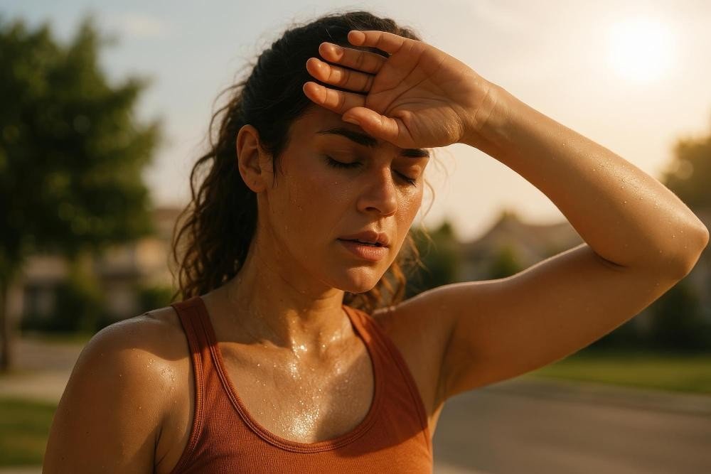 Mulher apresentando Sinais e sintomas da desidratação